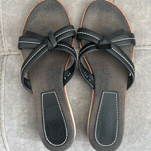 Black Ferragamo slip on sandals
